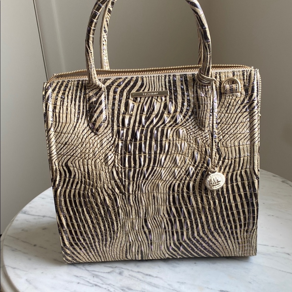 Brahmin Gold and Black Textured Tote Bag